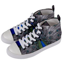 Peacock Bird Animals Pen Plumage Women s Mid-top Canvas Sneakers by Sapixe
