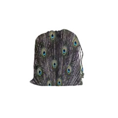 Background Peacock Feathers Drawstring Pouch (small) by Sapixe