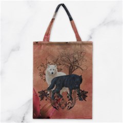 Awesome Black And White Wolf Classic Tote Bag by FantasyWorld7