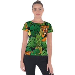 Tropical Pelican Tiger Jungle Black Short Sleeve Sports Top  by snowwhitegirl