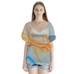 Fire Spear V-neck Flutter Sleeve Top by WILLBIRDWELL