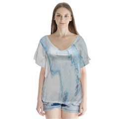 Diamond Mountain V-neck Flutter Sleeve Top by WILLBIRDWELL