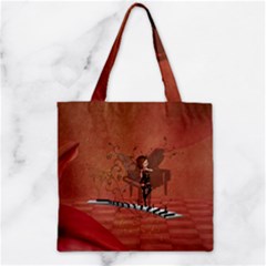Cute Fairy Dancing On A Piano Zipper Grocery Tote Bag by FantasyWorld7