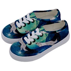 Awesome Black And White Wolf In The Universe Kids  Classic Low Top Sneakers by FantasyWorld7