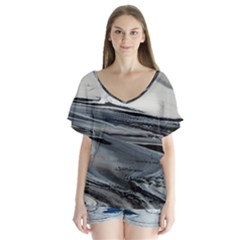 Space Drift V-neck Flutter Sleeve Top by WILLBIRDWELL