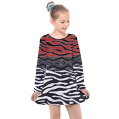 Black And Red Zebra Stripes  Pattern By Flipstylez Designs Kids  Long Sleeve Dress by flipstylezfashionsLLC