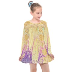 Gold Seamless Lace Tropical Colors By Flipstylez Designs Kids  Long Sleeve Dress by flipstylezfashionsLLC