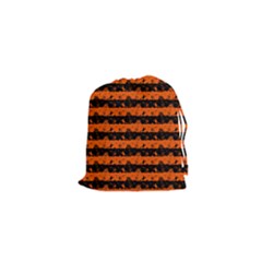Orange And Black Spooky Halloween Nightmare Stripes Drawstring Pouch (xs) by PodArtist