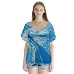 Sea Serpent V-neck Flutter Sleeve Top by WILLBIRDWELL