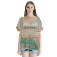 Wheat Field V-neck Flutter Sleeve Top by WILLBIRDWELL