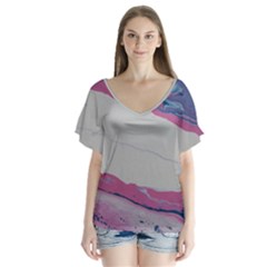 Sorrow 2 V-neck Flutter Sleeve Top by WILLBIRDWELL