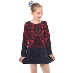 Red And Black Leather Red Lace By Flipstylez Designs Kids  Long Sleeve Dress by flipstylezfashionsLLC