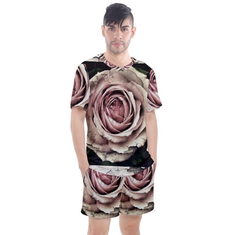 Vintage Rose Men s Mesh Tee And Shorts Set by vintage2030