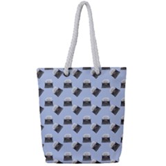 Retro Typewriter Blue Pattern Full Print Rope Handle Tote (small) by snowwhitegirl