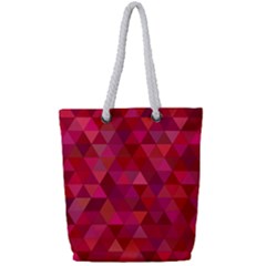 Maroon Dark Red Triangle Mosaic Full Print Rope Handle Tote (small) by Sapixe