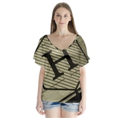 Fabric Pattern Textile Clothing V-neck Flutter Sleeve Top by Sapixe