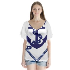 Anchor Chain Nautical Ocean Sea V-neck Flutter Sleeve Top by Sapixe