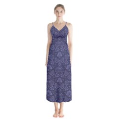 Damask Purple Button Up Chiffon Maxi Dress by vintage2030