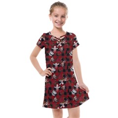 Gothic Woman Rose Bats Pattern Kids  Cross Web Dress by snowwhitegirl