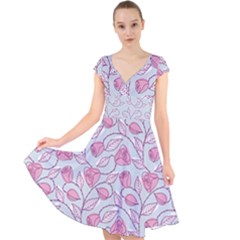Pink Roses Pattern Cap Sleeve Front Wrap Midi Dress by JadehawksAnD