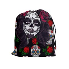 Mexican Skull Lady Drawstring Pouch (xl) by snowwhitegirl