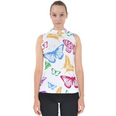 Butterfly Butterflies Vintage Mock Neck Shell Top by Simbadda