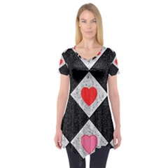 Diamonds Hearts Mosaic Pattern Short Sleeve Tunic  by Simbadda