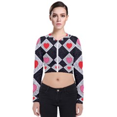 Diamonds Hearts Mosaic Pattern Zip Up Bomber Jacket by Simbadda