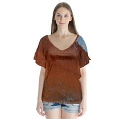 Acid Rain V-neck Flutter Sleeve Top by WILLBIRDWELL