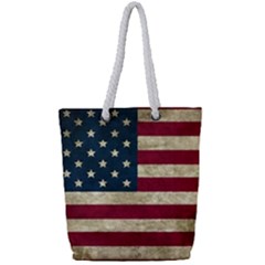 Vintage American Flag Full Print Rope Handle Tote (small) by Valentinaart