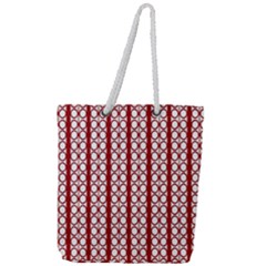 Circles Lines Red White Pattern Full Print Rope Handle Tote (large) by BrightVibesDesign