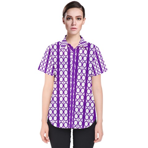 Circles Lines Purple White Modern Design Women s Short Sleeve Shirt by BrightVibesDesign