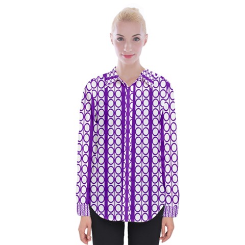 Circles Lines Purple White Modern Design Womens Long Sleeve Shirt by BrightVibesDesign