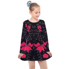 Pink Floral Pattern By Flipstylez Designs Kids  Long Sleeve Dress by flipstylezfashionsLLC