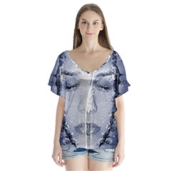 Girl Water Natural Hair Wet Bath V-neck Flutter Sleeve Top by Simbadda