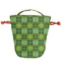 Mod Yellow Green Squares Pattern Drawstring Bucket Bag View1