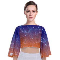 Abstract Pattern Color Design Tie Back Butterfly Sleeve Chiffon Top by Celenk