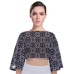 Fabric Design Pattern Color Tie Back Butterfly Sleeve Chiffon Top by Celenk