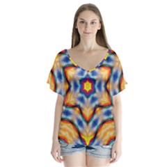 Pattern Abstract Background Art V-neck Flutter Sleeve Top by Celenk