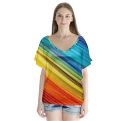 Rainbow V-neck Flutter Sleeve Top by NSGLOBALDESIGNS2
