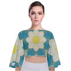 Pattern Flower Abstract Pastel Tie Back Butterfly Sleeve Chiffon Top by Simbadda