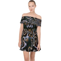 Art Fractal Artwork Design Off Shoulder Chiffon Dress by Simbadda