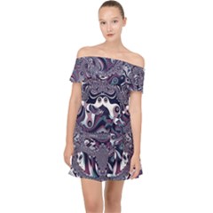 Fractal Art Artwork Design Off Shoulder Chiffon Dress by Simbadda