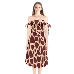 Gulf Lrint Shoulder Tie Bardot Midi Dress by NSGLOBALDESIGNS2