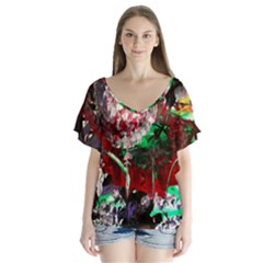 Dedelion V-neck Flutter Sleeve Top by bestdesignintheworld