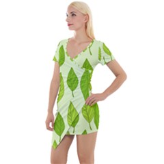 Autumn Pattern Short Sleeve Asymmetric Mini Dress by Hansue