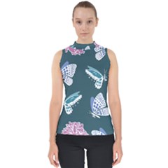 Butterfly  Mock Neck Shell Top by Hansue