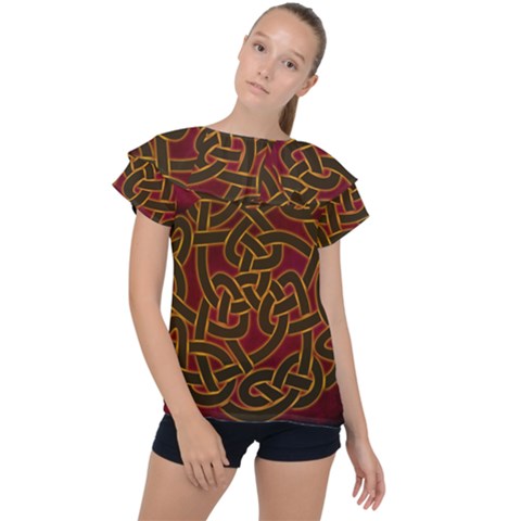 Beautiful Art Pattern Ruffle Collar Chiffon Blouse by Nexatart