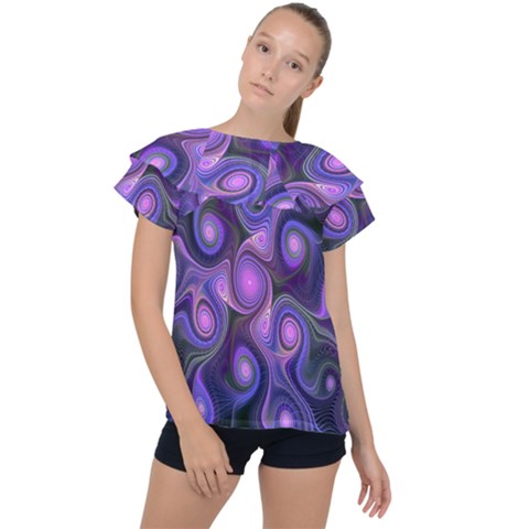 Abstract Pattern Fractal Wallpaper Ruffle Collar Chiffon Blouse by Nexatart