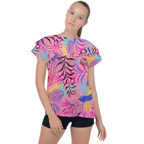 Illustration Reason Leaves Design Ruffle Collar Chiffon Blouse by Nexatart